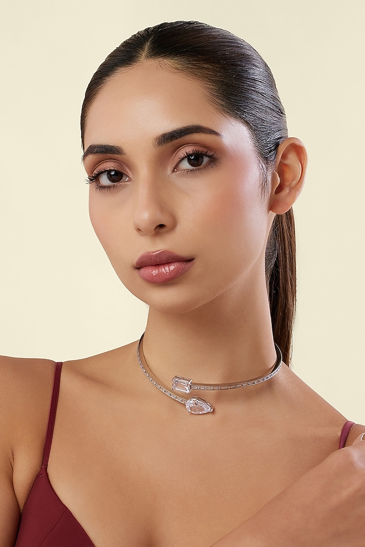 White Rhodium Finish Diamante Necklace by Isharya at Pernia's Pop Up Shop