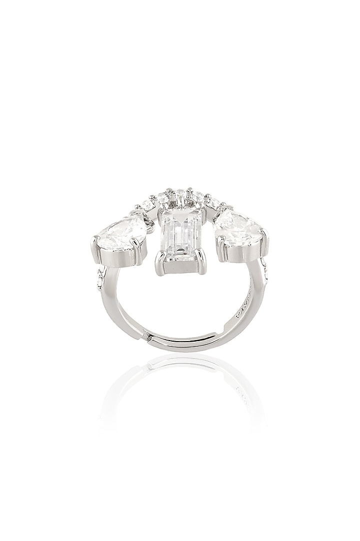 White Rhodium Finish Diamante Ring by Isharya at Pernia's Pop Up Shop