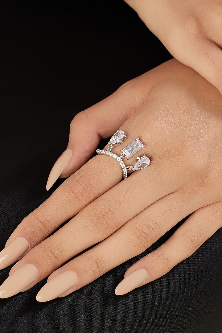 White Rhodium Finish Diamante Ring by Isharya at Pernia's Pop Up Shop