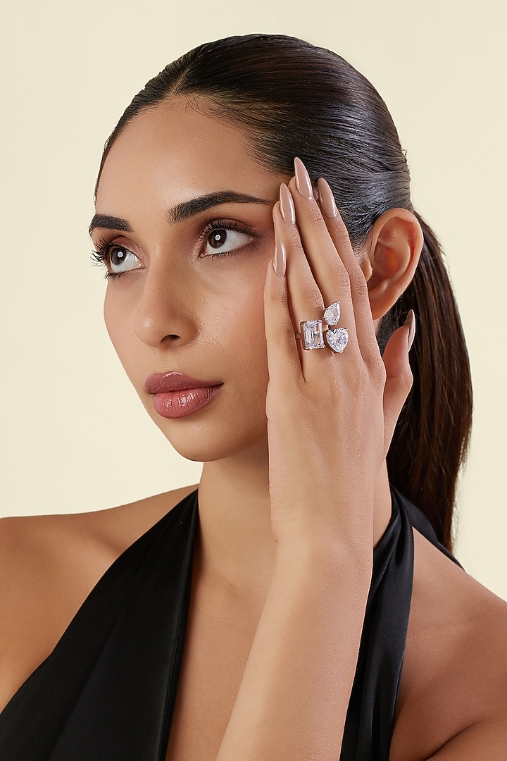 White Rhodium Finish Diamante Ring by Isharya at Pernia's Pop Up Shop