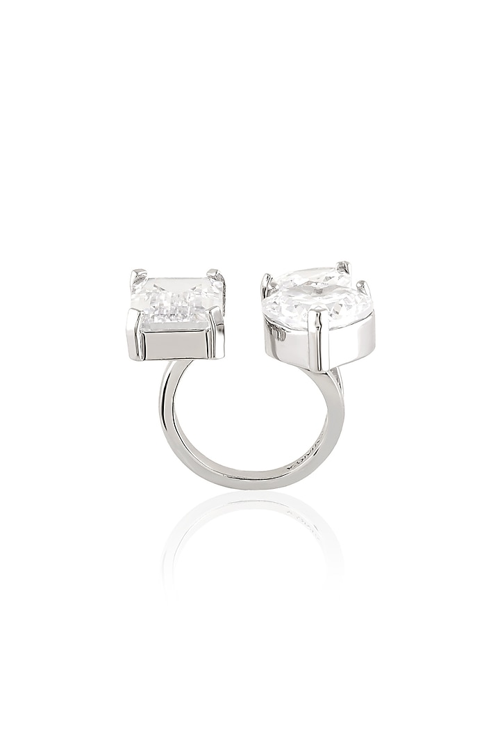 White Rhodium Finish Diamante Ring by Isharya at Pernia's Pop Up Shop