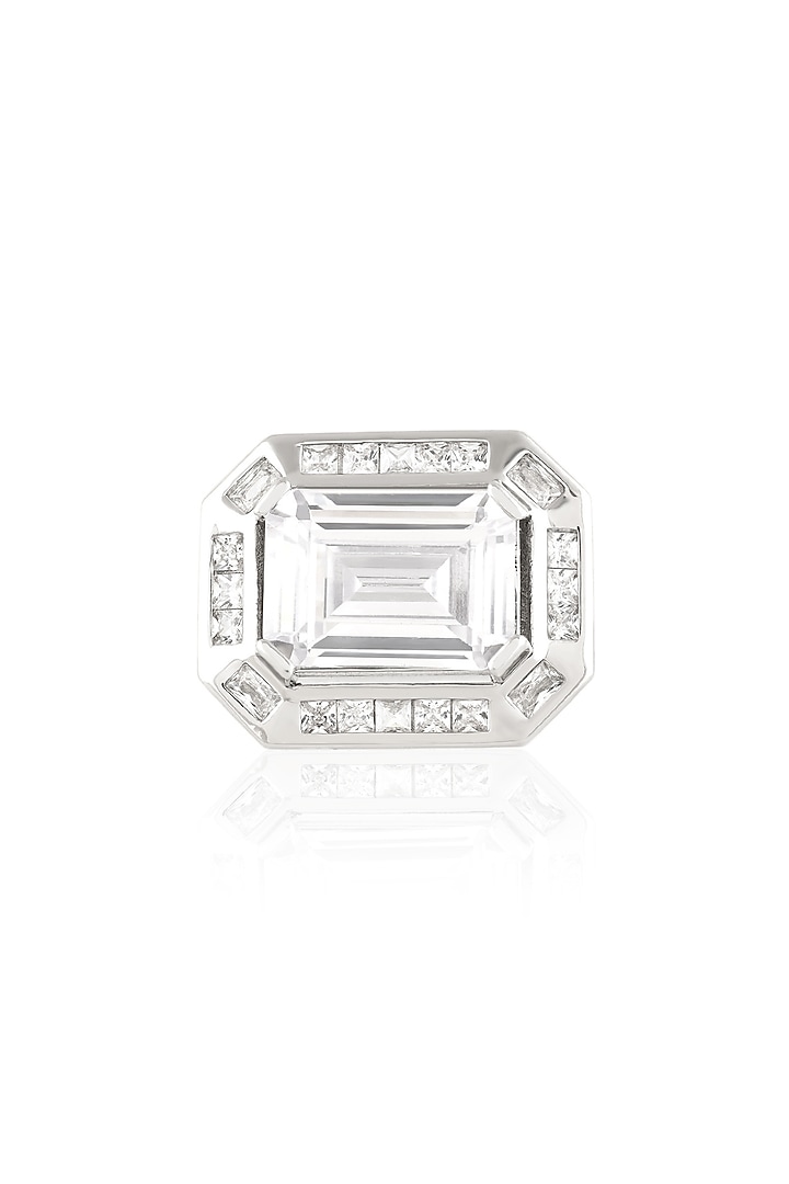 White Rhodium Finish Diamante Ring by Isharya at Pernia's Pop Up Shop