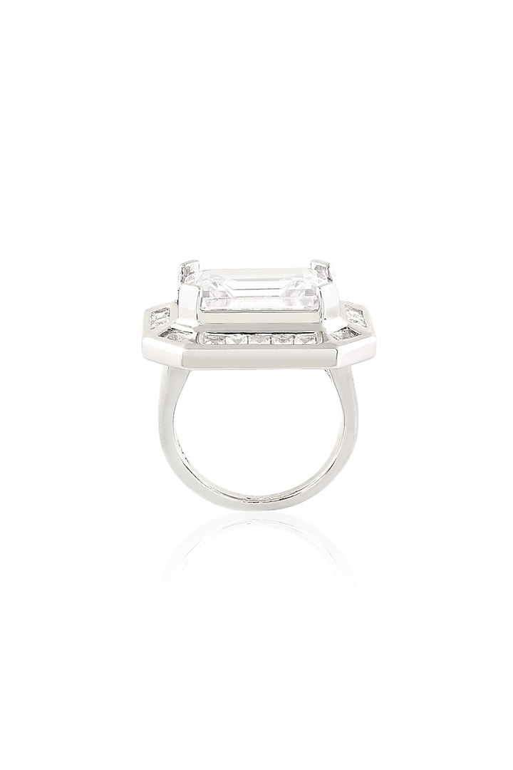 White Rhodium Finish Diamante Ring by Isharya at Pernia's Pop Up Shop