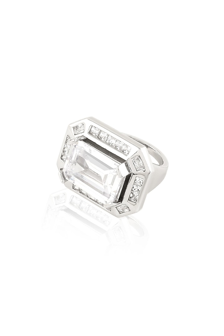 White Rhodium Finish Diamante Ring by Isharya at Pernia's Pop Up Shop