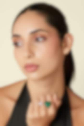 White Rhodium Finish Emerald Gemstone Ring by Isharya at Pernia's Pop Up Shop
