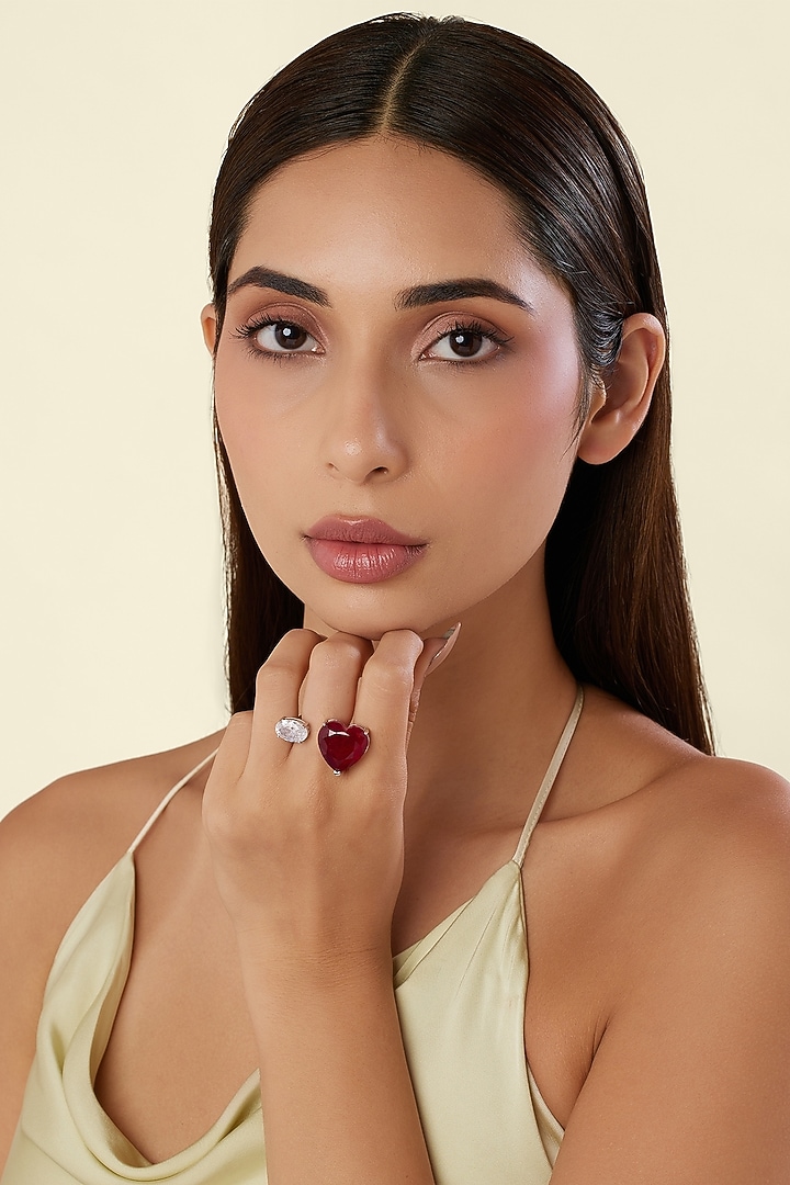 White Rhodium Finish Ruby Gemstone Ring by Isharya at Pernia's Pop Up Shop