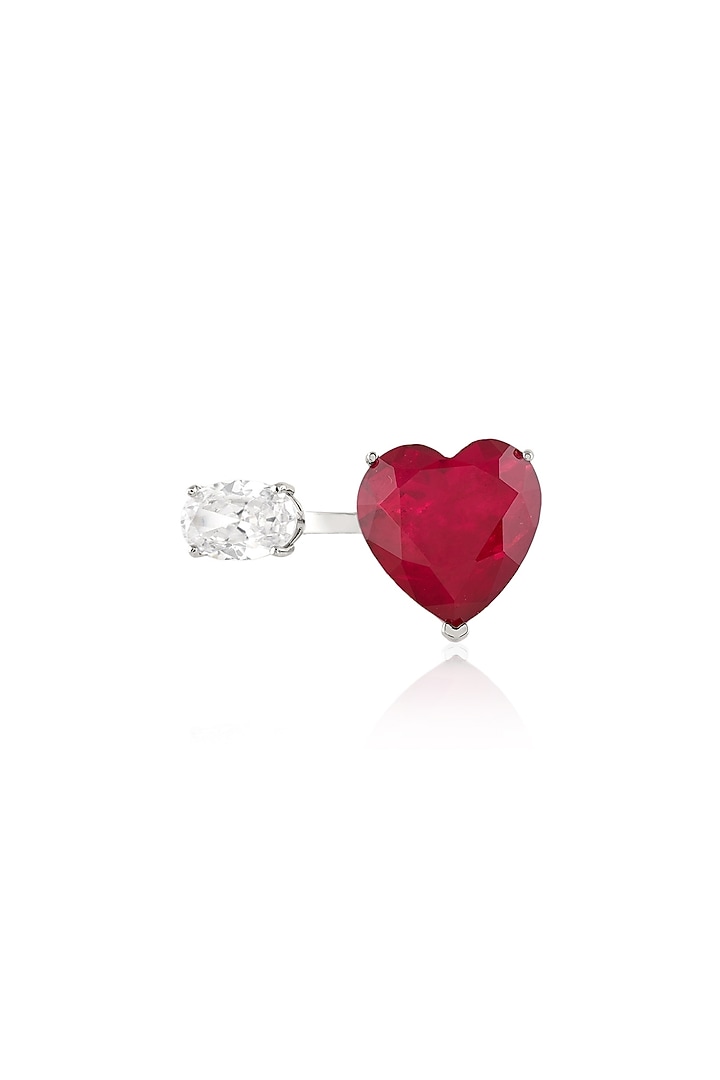White Rhodium Finish Ruby Gemstone Ring by Isharya at Pernia's Pop Up Shop