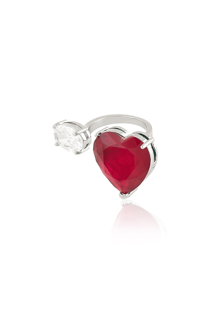 White Rhodium Finish Ruby Gemstone Ring by Isharya at Pernia's Pop Up Shop