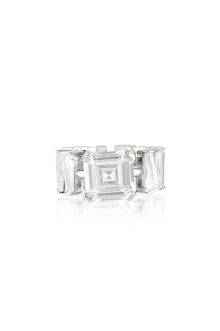 White Rhodium Finish Diamante Ring by Isharya at Pernia's Pop Up Shop