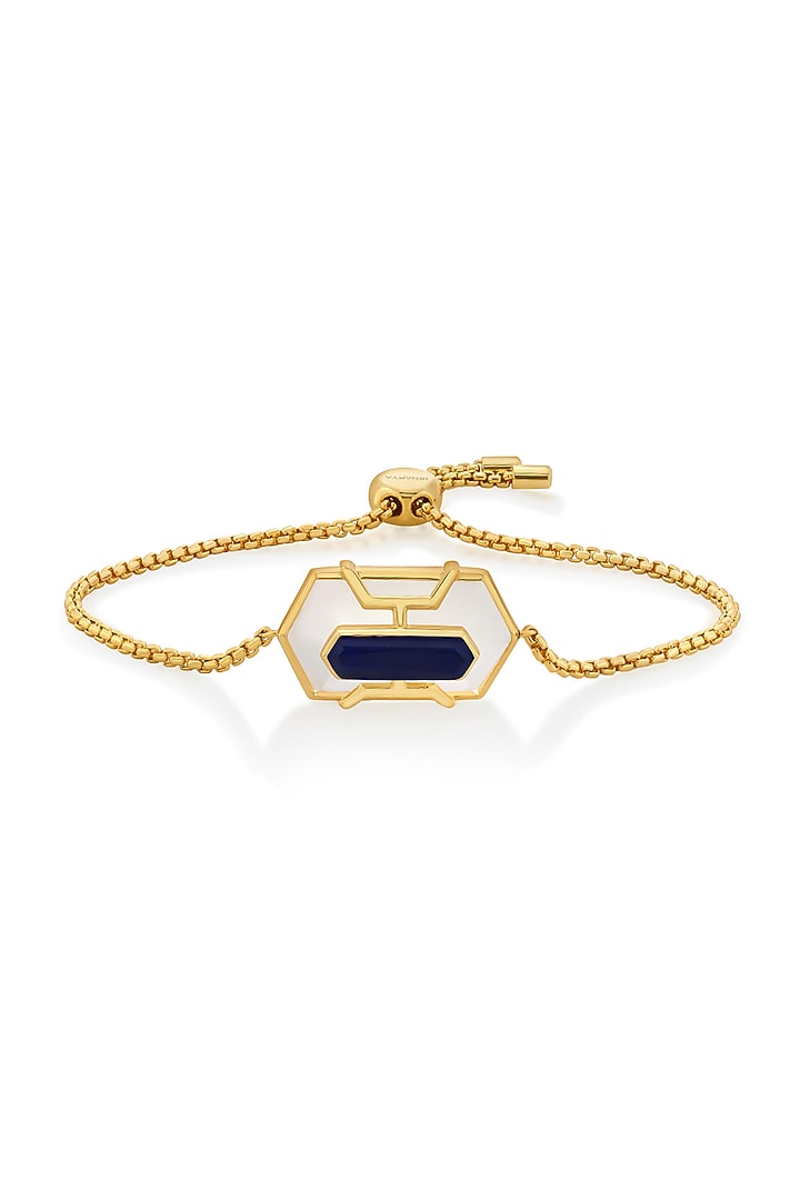 Gold Finish Blue Sapphire Stone Bracelet by Isharya at Pernia's Pop Up Shop