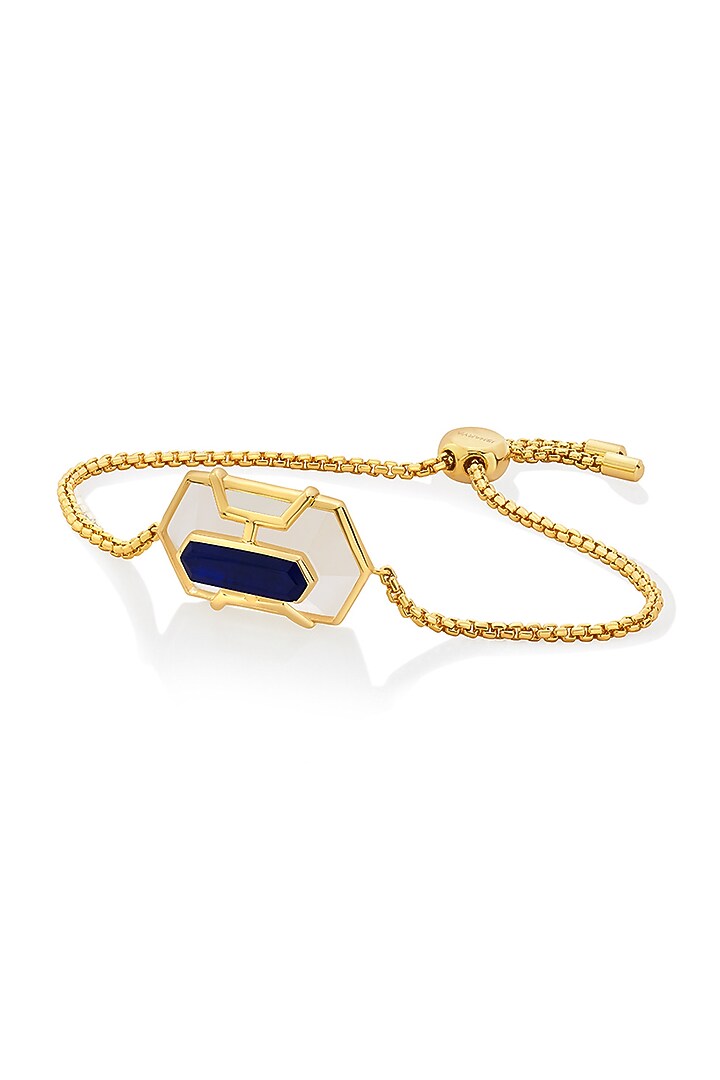 Gold Finish Blue Sapphire Stone Bracelet by Isharya at Pernia's Pop Up Shop