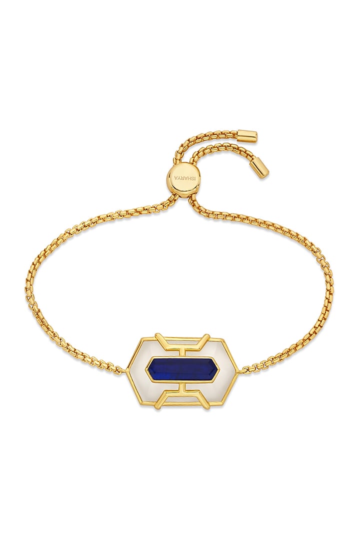 Gold Finish Blue Sapphire Stone Bracelet by Isharya at Pernia's Pop Up Shop