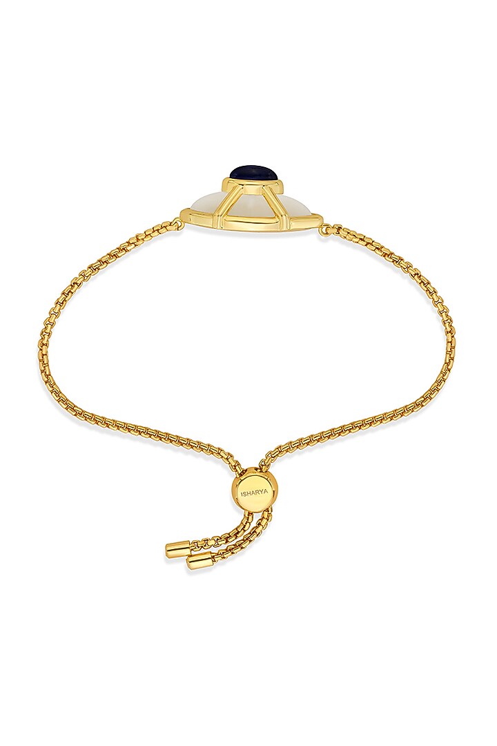 Gold Finish Blue Sapphire Stone Evil Eye Bracelet by Isharya at Pernia's Pop Up Shop