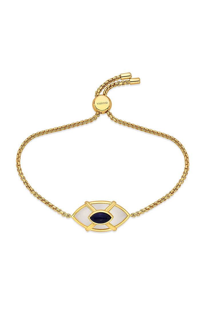 Gold Finish Blue Sapphire Stone Evil Eye Bracelet by Isharya at Pernia's Pop Up Shop