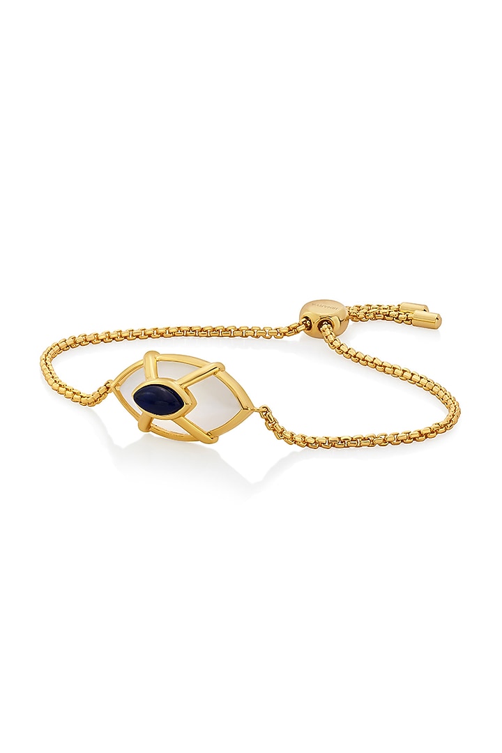 Gold Finish Blue Sapphire Stone Evil Eye Bracelet by Isharya at Pernia's Pop Up Shop