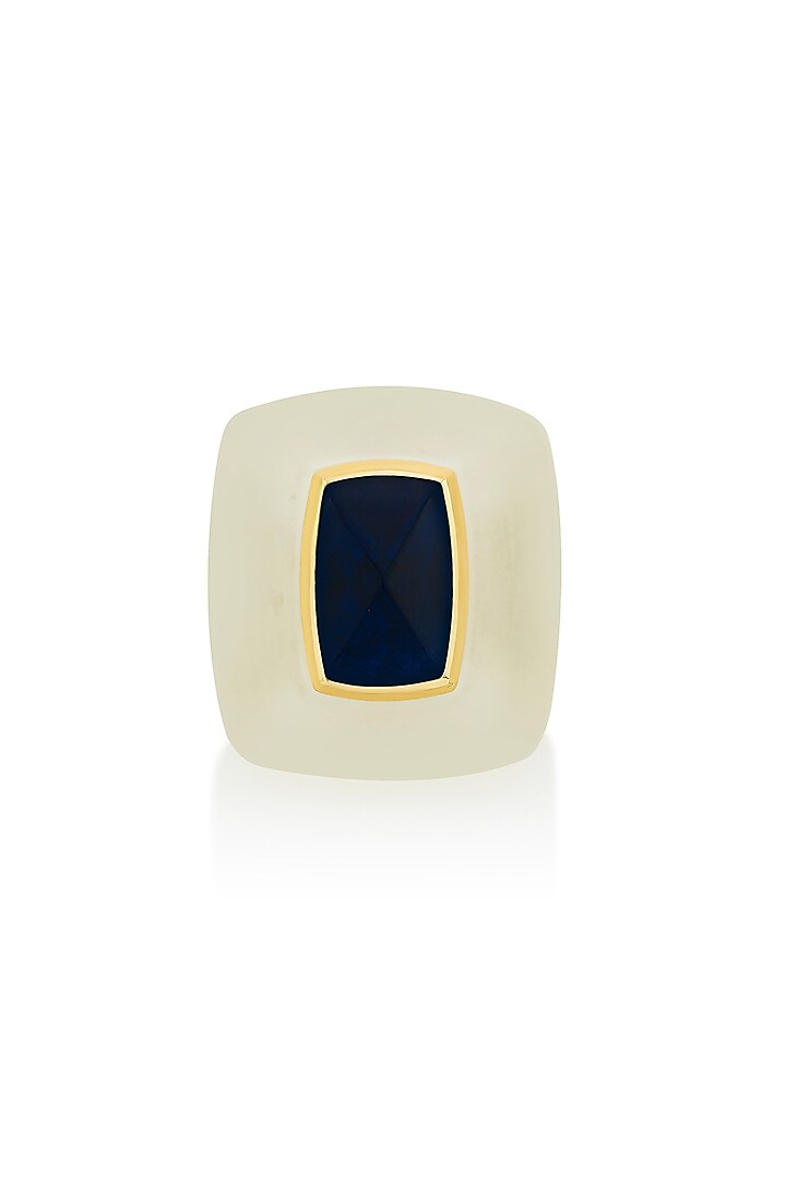Gold Finish Blue Sapphire Doublet Stone Ring by Isharya
