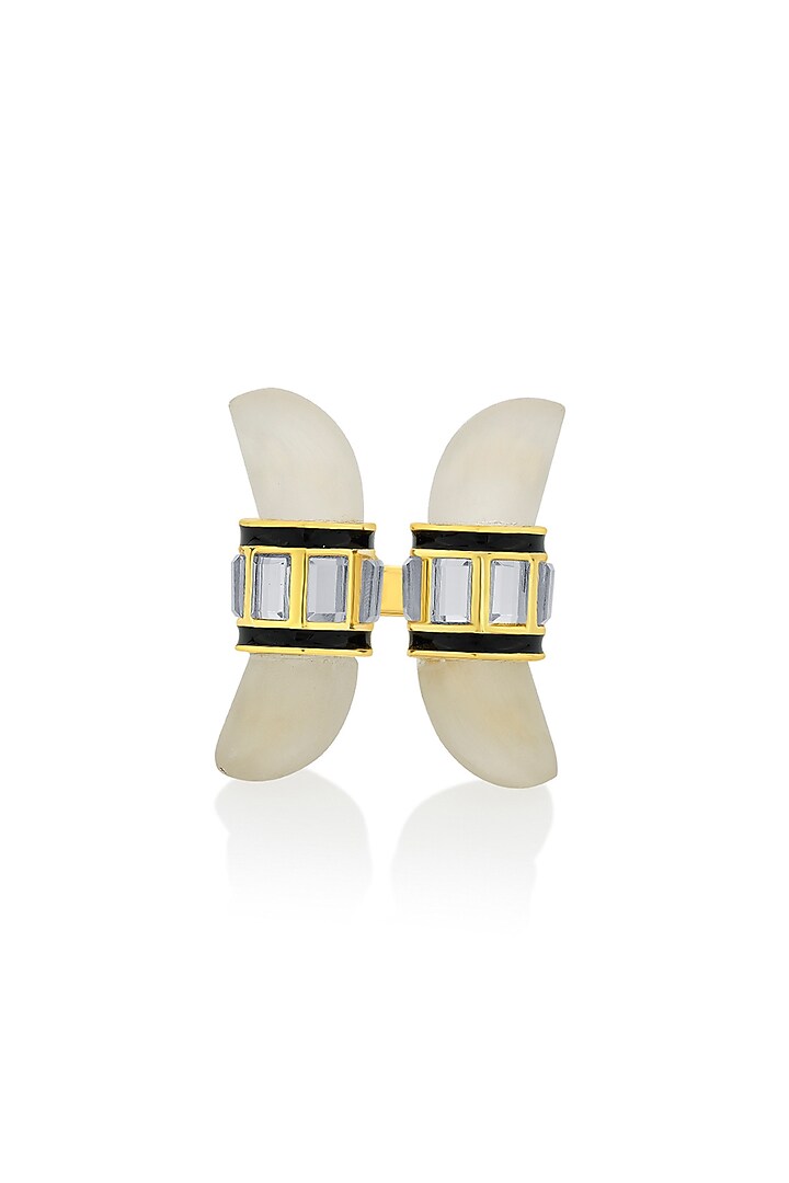 Gold Finish Mirror Enamel Ring by Isharya at Pernia's Pop Up Shop