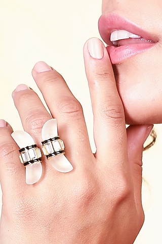 Gold Finish Mirror Enamel Ring by Isharya