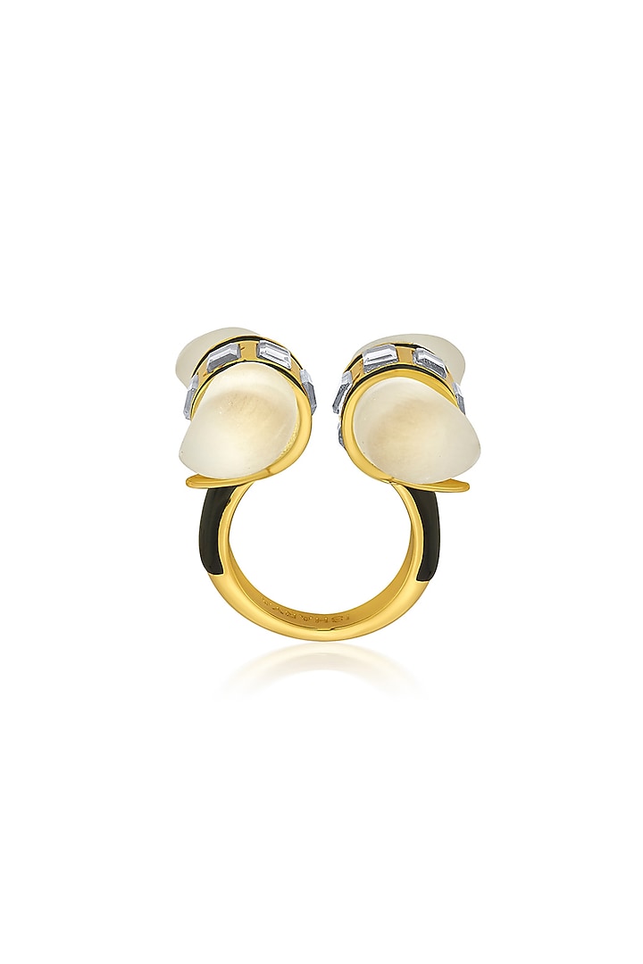 Gold Finish Mirror Enamel Ring by Isharya at Pernia's Pop Up Shop