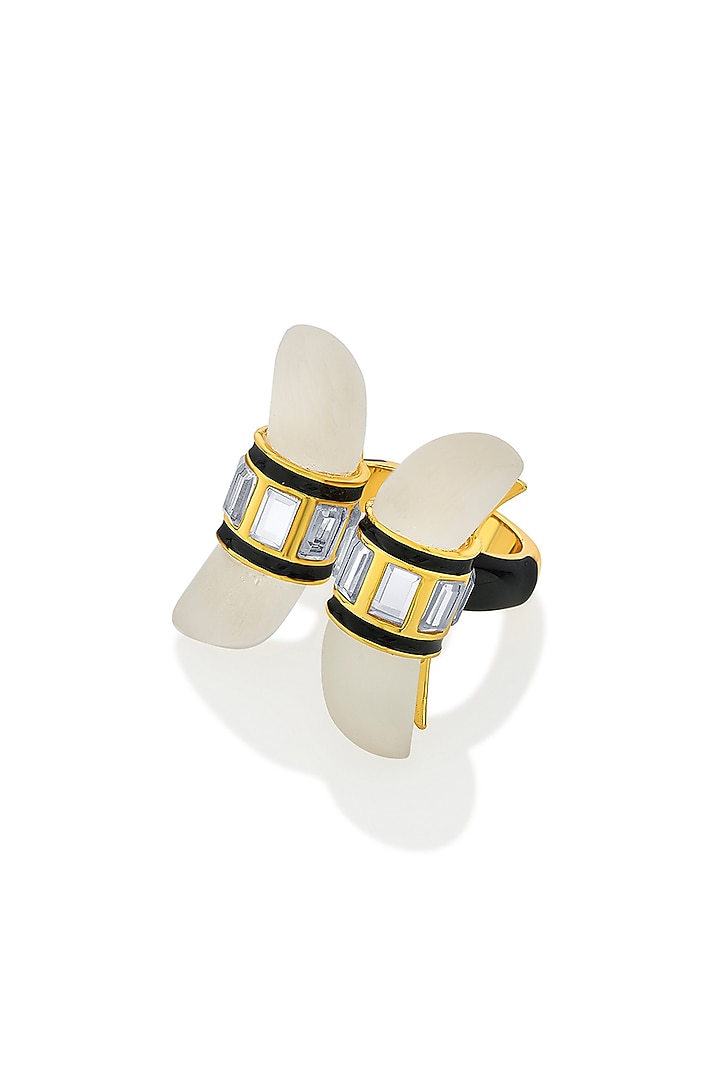 Gold Finish Mirror Enamel Ring by Isharya at Pernia's Pop Up Shop