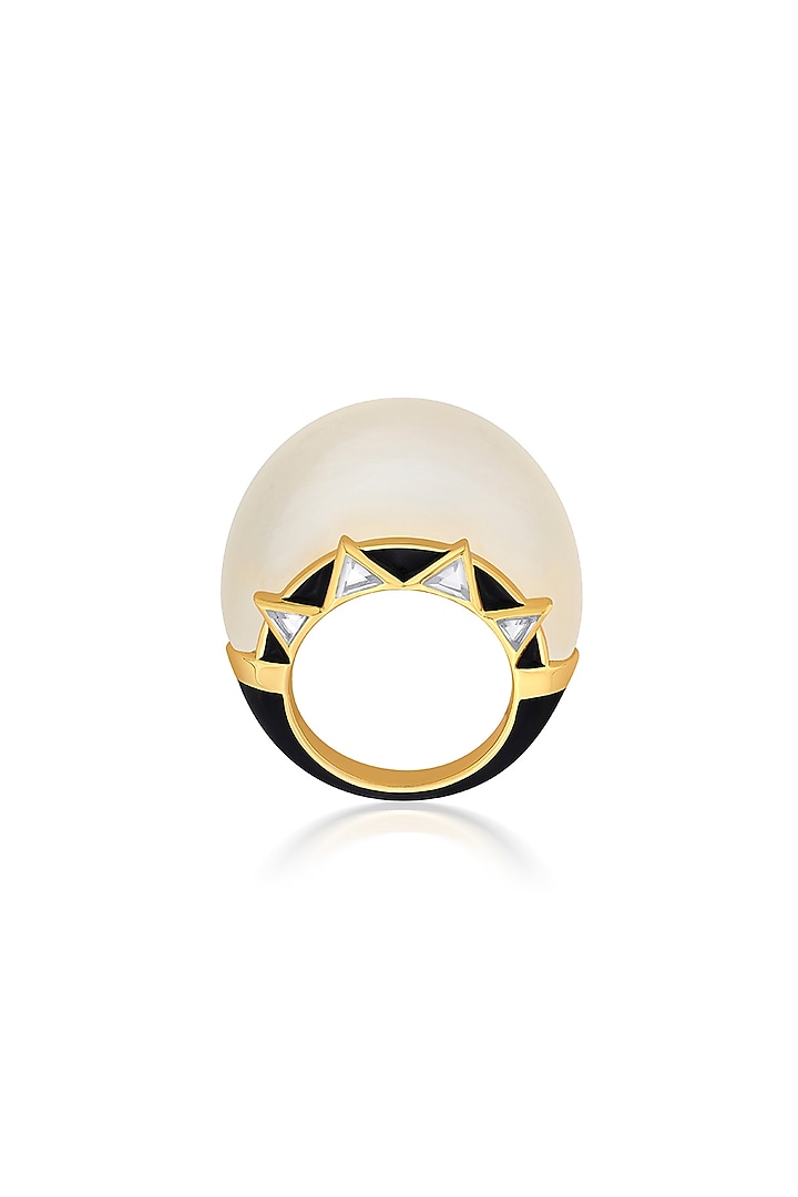 Gold Finish Mirror Enamel Ring by Isharya at Pernia's Pop Up Shop