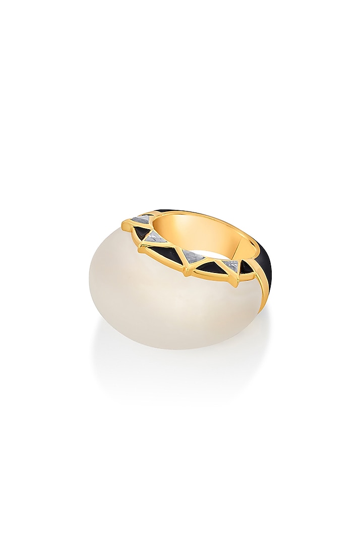 Gold Finish Mirror Enamel Ring by Isharya at Pernia's Pop Up Shop