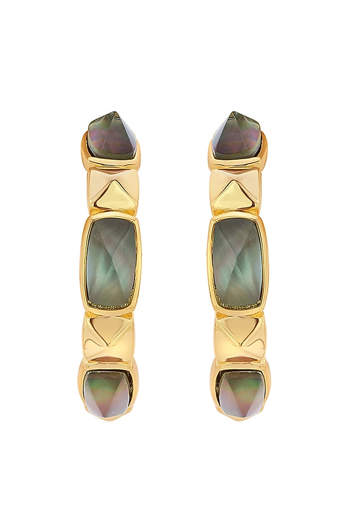 Gold Finish Black Mother Of Pearl Hoop Earrings by Isharya at Pernia's Pop Up Shop