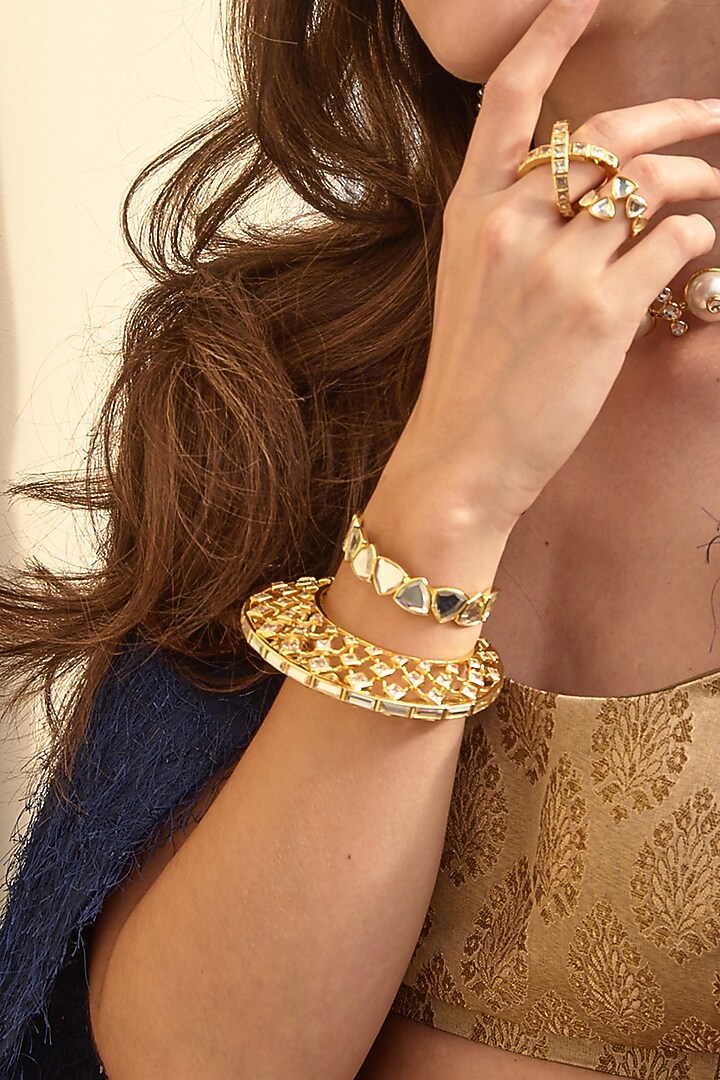 Gold Finish Brass Cuff by Isharya at Pernia's Pop Up Shop