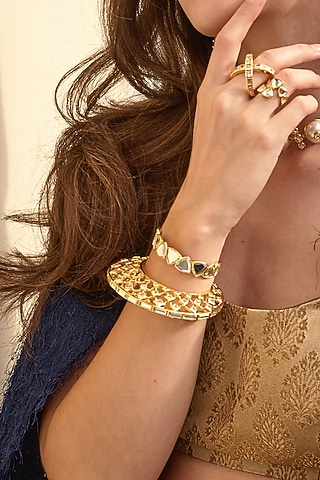 Gold Finish Brass Cuff by Isharya