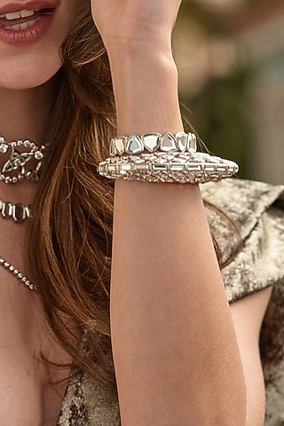 White Finish Mirror Cuff by Isharya