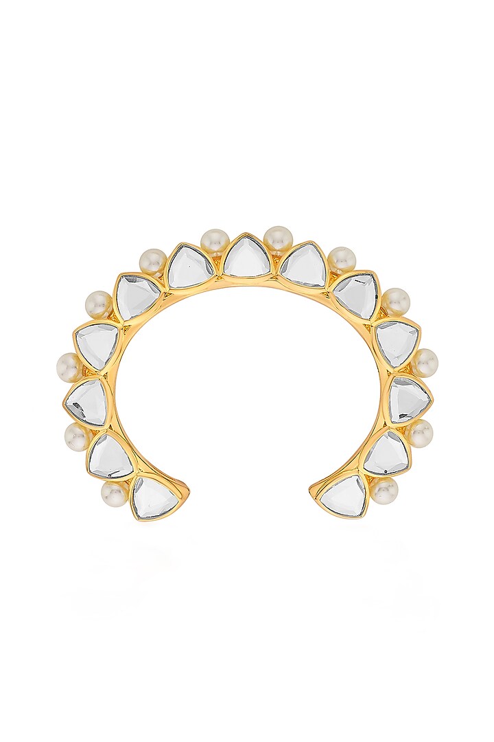 Gold Finish Mirror & Pearl Cuff by Isharya at Pernia's Pop Up Shop