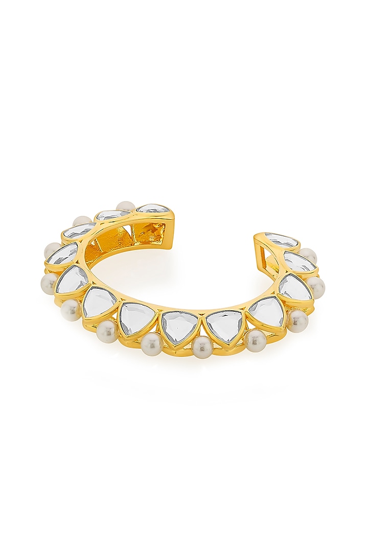 Gold Finish Mirror & Pearl Cuff by Isharya at Pernia's Pop Up Shop