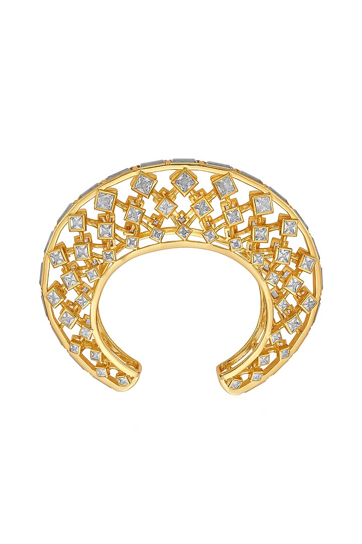 Gold Finish Mirror & CZ Cuff by Isharya at Pernia's Pop Up Shop