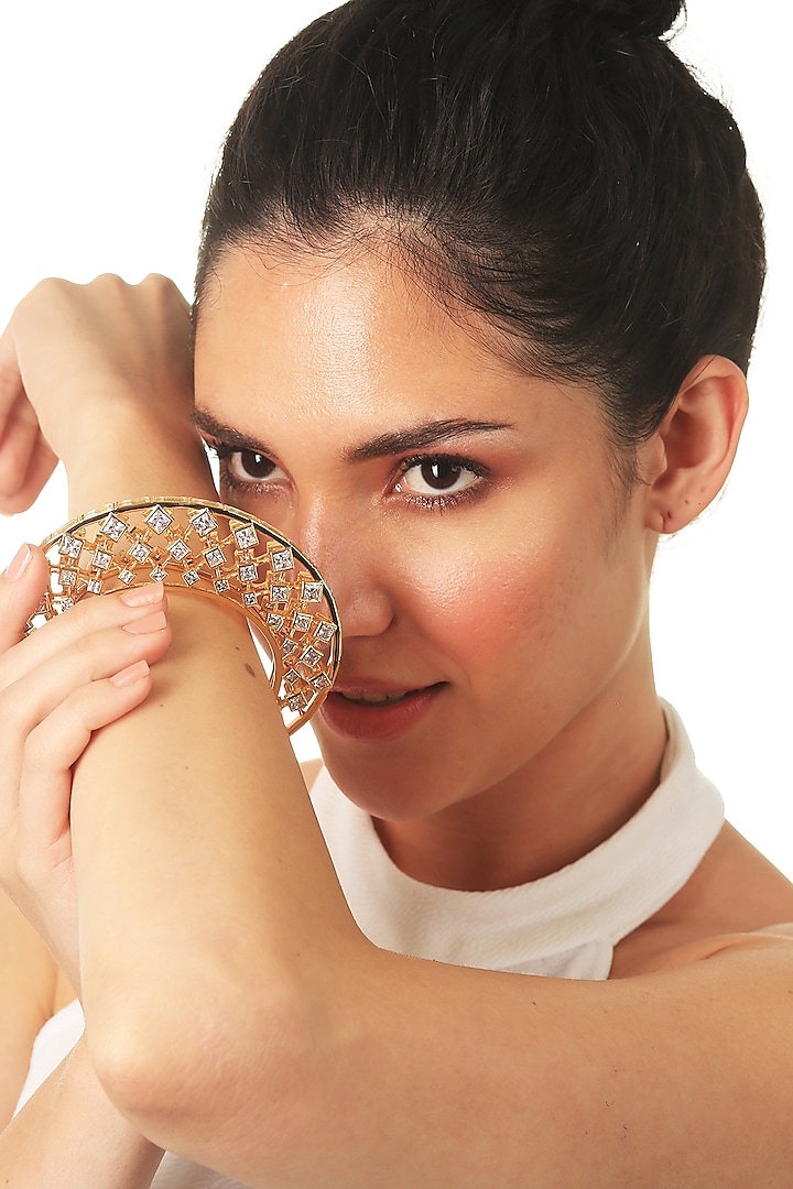 Gold Finish Mirror & CZ Cuff by Isharya at Pernia's Pop Up Shop