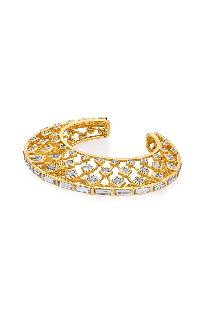Gold Finish Mirror & CZ Cuff by Isharya at Pernia's Pop Up Shop