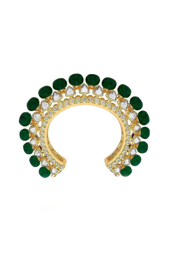Gold Finish Green Hydro Stone Cuff by Isharya at Pernia's Pop Up Shop
