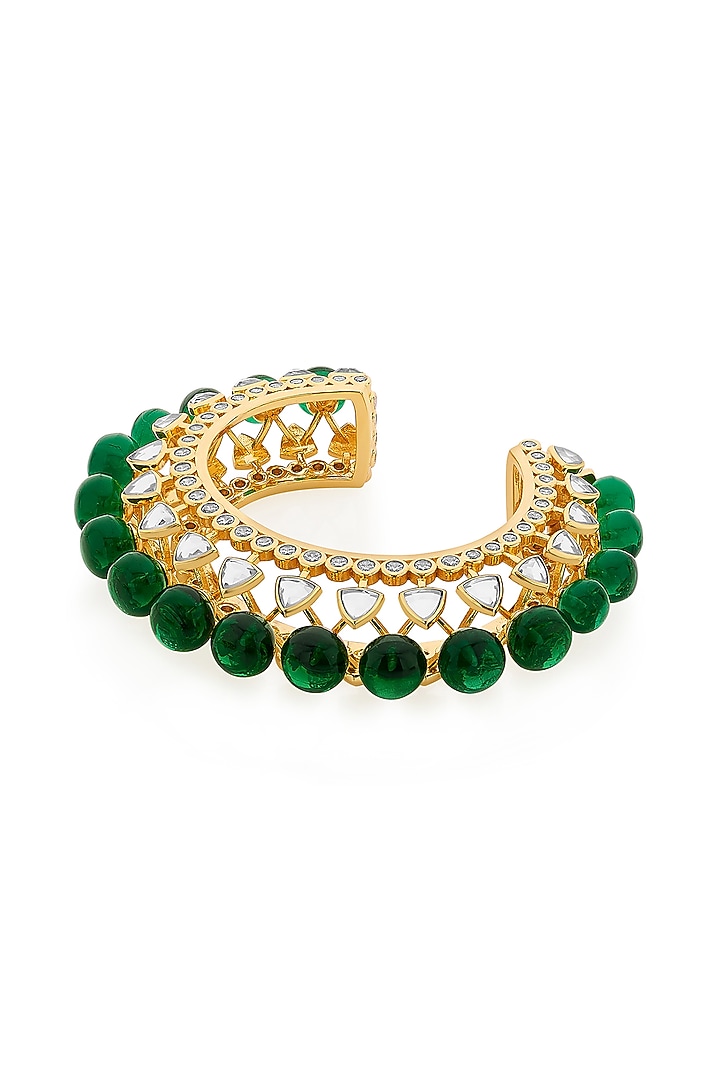 Gold Finish Green Hydro Stone Cuff by Isharya at Pernia's Pop Up Shop