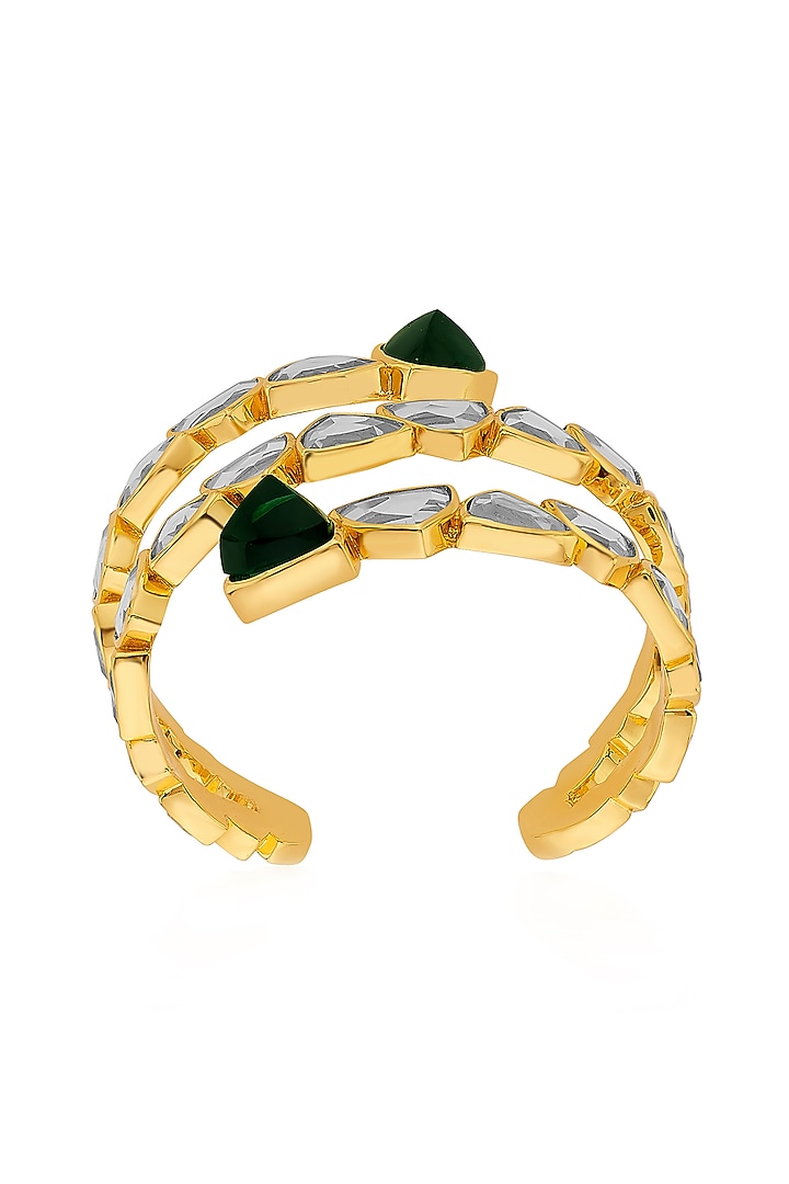Gold Finish Green Hydro Stone Cuff by Isharya at Pernia's Pop Up Shop