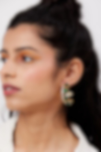 Gold Finish Hoop Earrings With Hydro Emeralds by Isharya at Pernia's Pop Up Shop