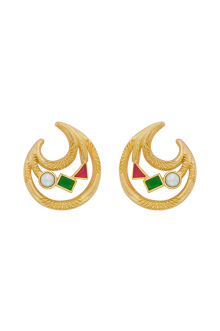 Gold Finish Crescent Moon Stud Earrings by Isharya at Pernia's Pop Up Shop