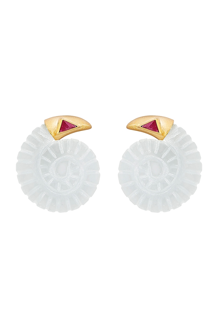 Gold Finish Seashell Rock Crystal Stud Earrings by Isharya at Pernia's Pop Up Shop