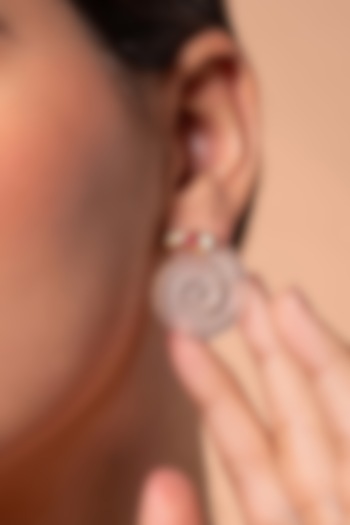 Gold Finish Seashell Rock Crystal Stud Earrings by Isharya