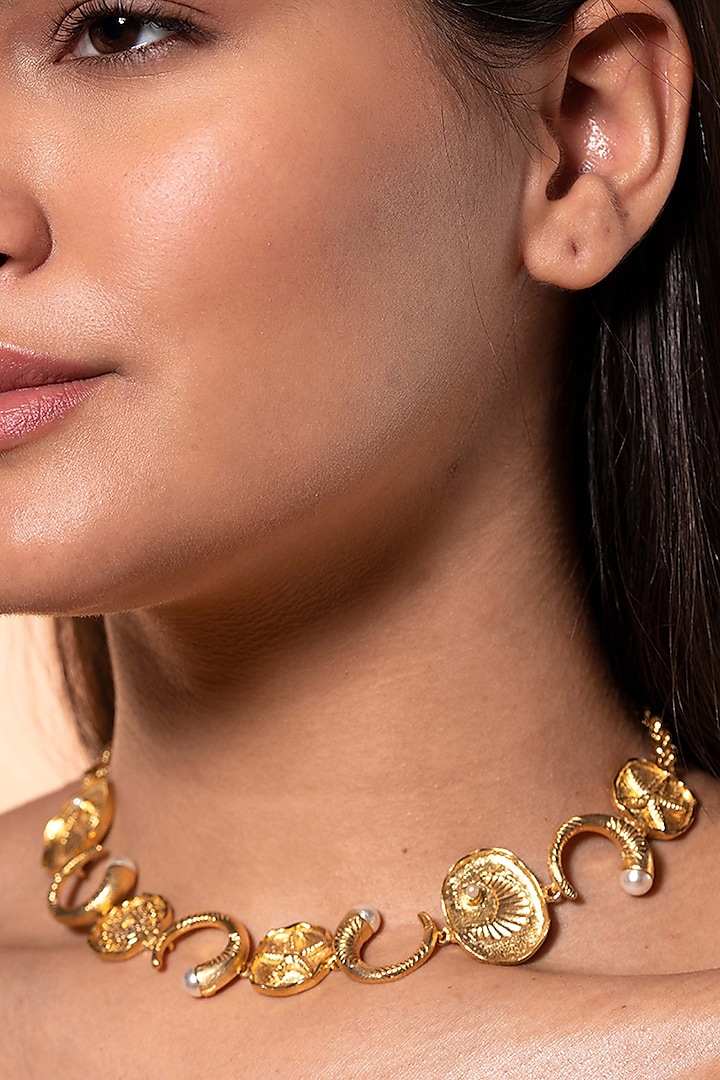 Gold Finish Nero Pearl Choker Necklace by Isharya