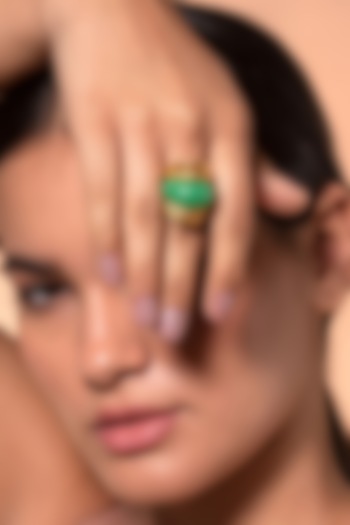 Gold Plated Jade Textured Ring by Isharya at Pernia's Pop Up Shop