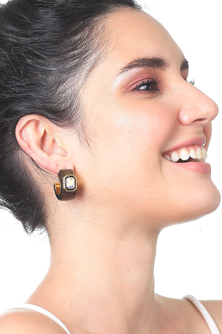 Gold Plated Enameled Resin Hoop Earrings by Isharya
