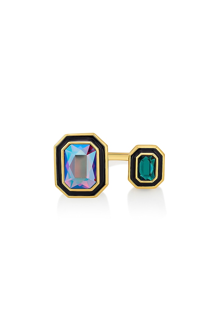 Gold Plated Enameled Two Stone Ring by Isharya at Pernia's Pop Up Shop