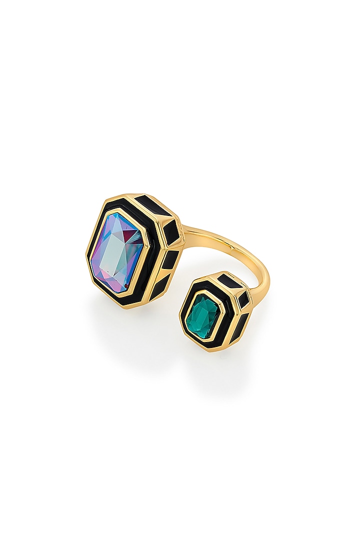 Gold Plated Enameled Two Stone Ring by Isharya at Pernia's Pop Up Shop