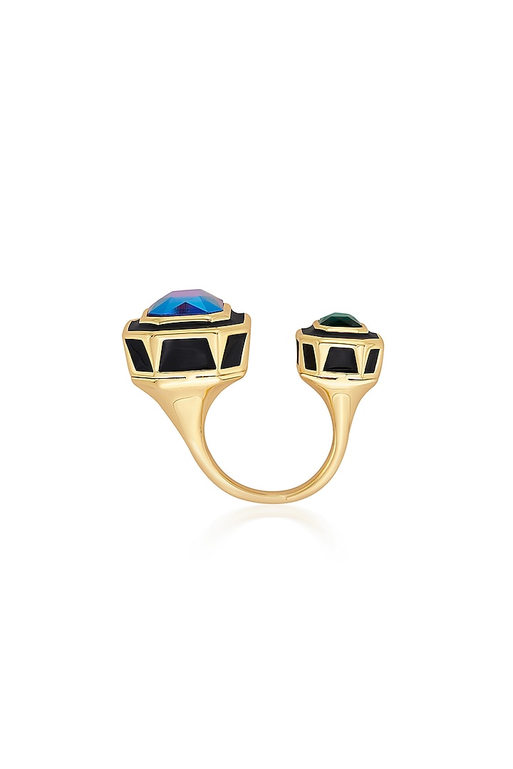 Gold Plated Enameled Two Stone Ring by Isharya at Pernia's Pop Up Shop