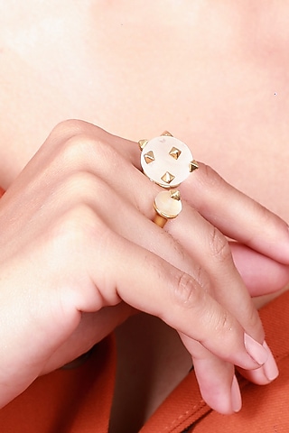 Gold Plated Rock Crystal Ring by Isharya