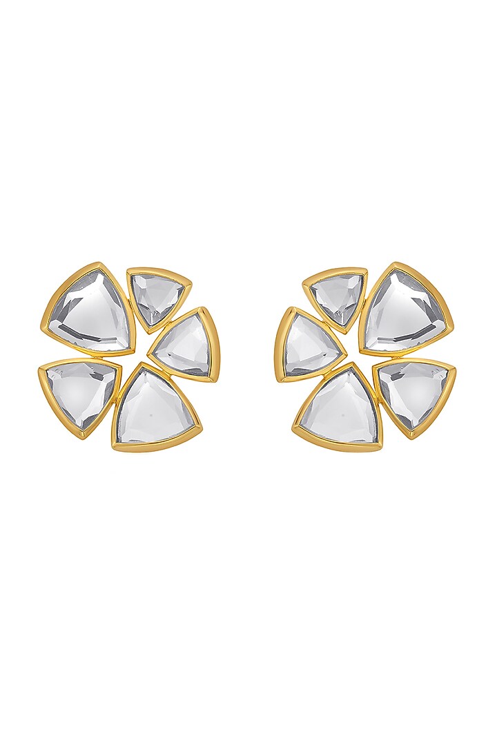 Gold Finish Mirror Stud Earrings by Isharya at Pernia's Pop Up Shop